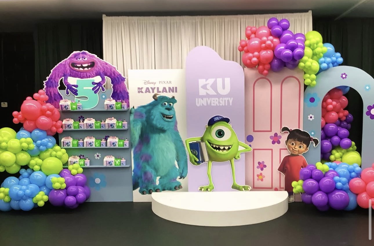 Monsters Inc themed kids birthday party setup